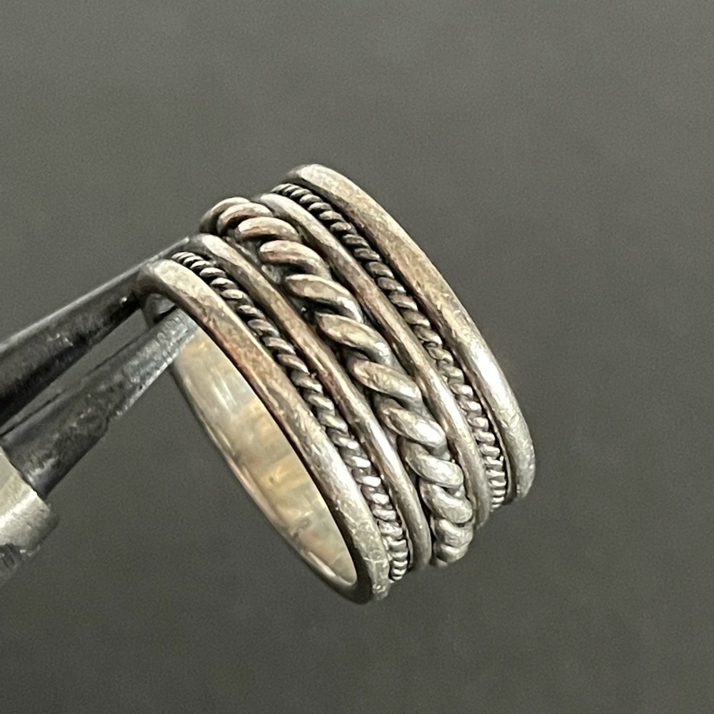 Textured Wide Band Ring Oxidized Sterling Silver size 6.5